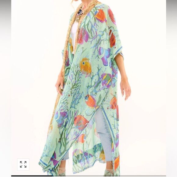 Aratta Silent Journey Ocean Breeze Tropical Fish Print Kimono One Size - Picture 4 of 9